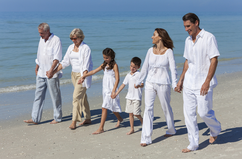 Family walking on beach